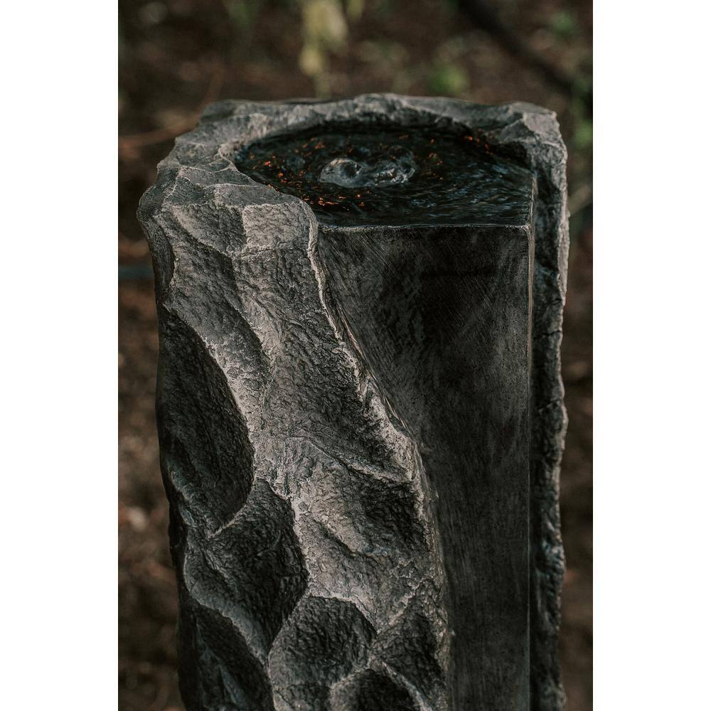 XBRAND 40.5 in. H Gray Fiberglass Outdoor Modern Pillar Stone Textured Underground Water Fountain With Auto Shut Off Pump