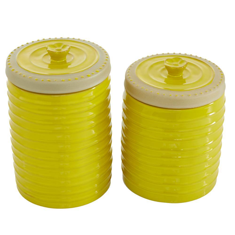 Litton Lane Yellow Stoneware Farmhouse Decorative Jar (Set of 2)