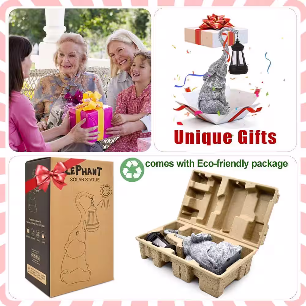 Goodeco Elephant Statue with Solar Lantern - Garden Statues Yard Decor, Unique Birthday/Christmas Gifts for Women/Mom/Daughter