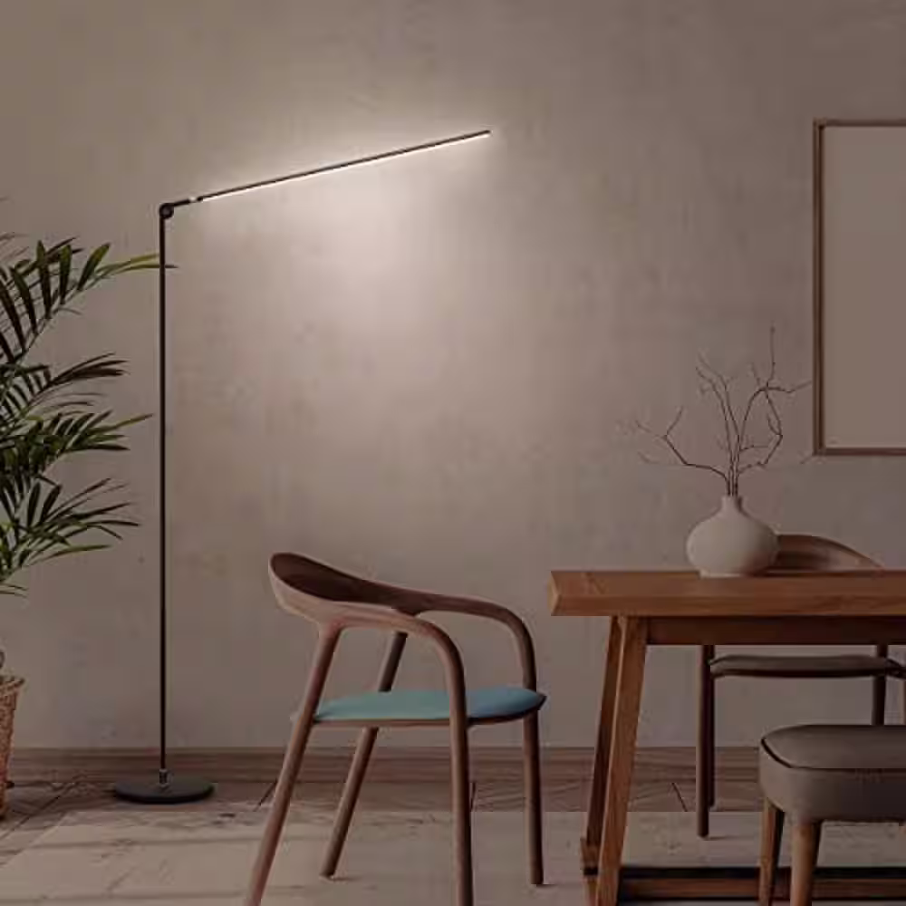 Brightech Libra 64.5 in. Black LED Swing Arm Floor Lamp with Built-in 3 Mode Dimmer