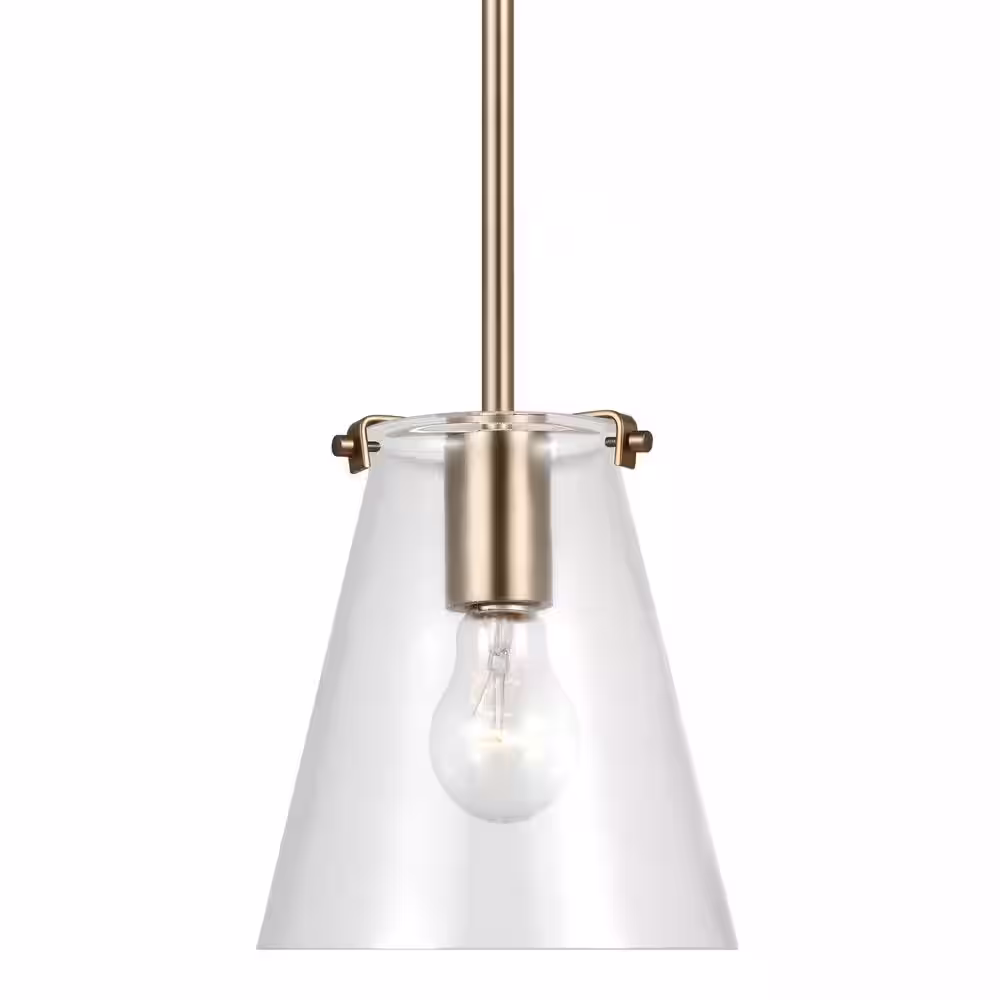 Generation Lighting Blaine 1-Light Satin Brass Hanging Pendant with Clear Glass Shade
