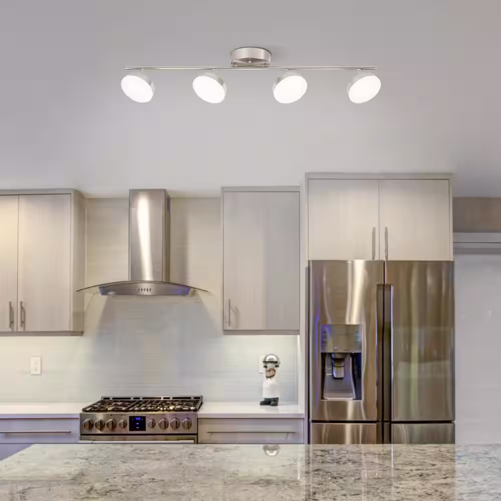 Hampton Bay Pratford 2.6 ft. 4-Light Brushed Nickel Integrated LED Fixed Track Lighting Kit