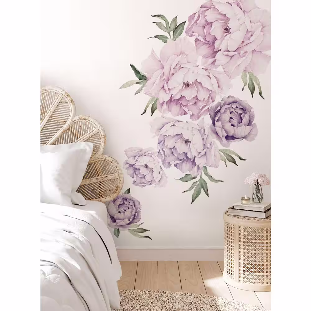 None Blushing Peonies Vinyl Wall Sticker Flowers Wall Mural (Set of 6)