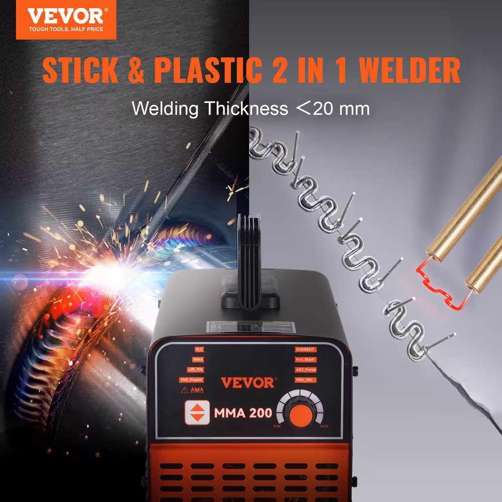 None 200 Amp 110V/220V Stick Welder Stick and Plastic ARC Welding Machine 17.95HP w/ Hot Start Stapler Anti-Stick for Repair
