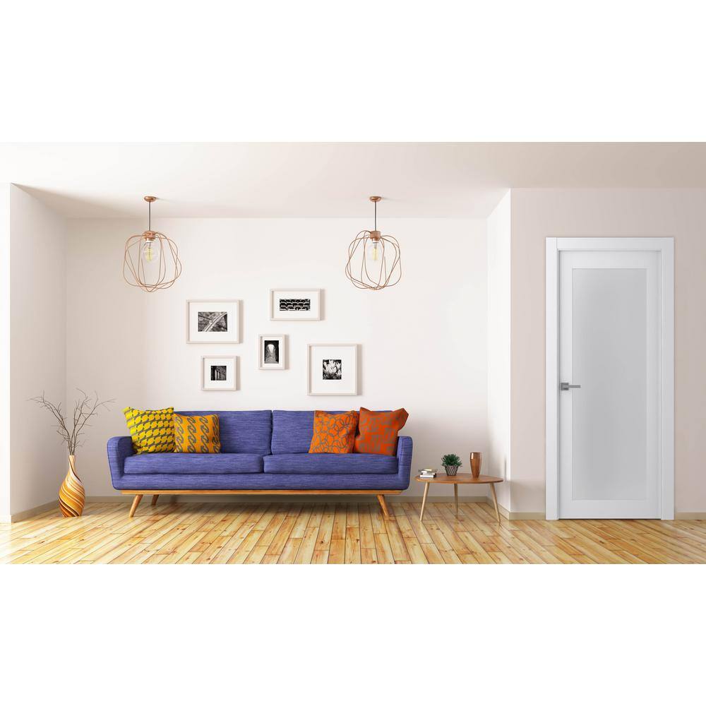 Belldinni 24 in. x 96 in. Right-Hand Solid Core Full Lite Frosted Glass Bianco Noble Wood Composite Single Prehung Interior Door