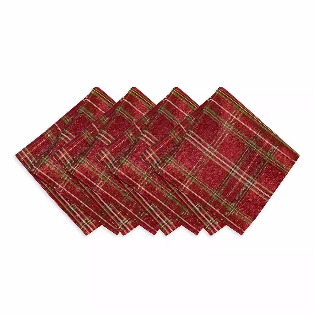 Elrene 17 in. W x 17 in. L Shimmering Plaid Holiday Christmas Red/Green Napkins (Set of 4)