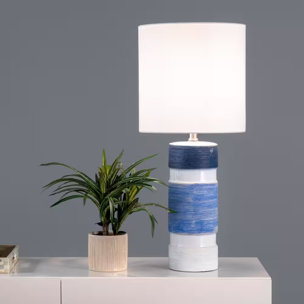 nuLOOM Cypress 25 in. Blue Ceramic Contemporary Table Lamp with Shade