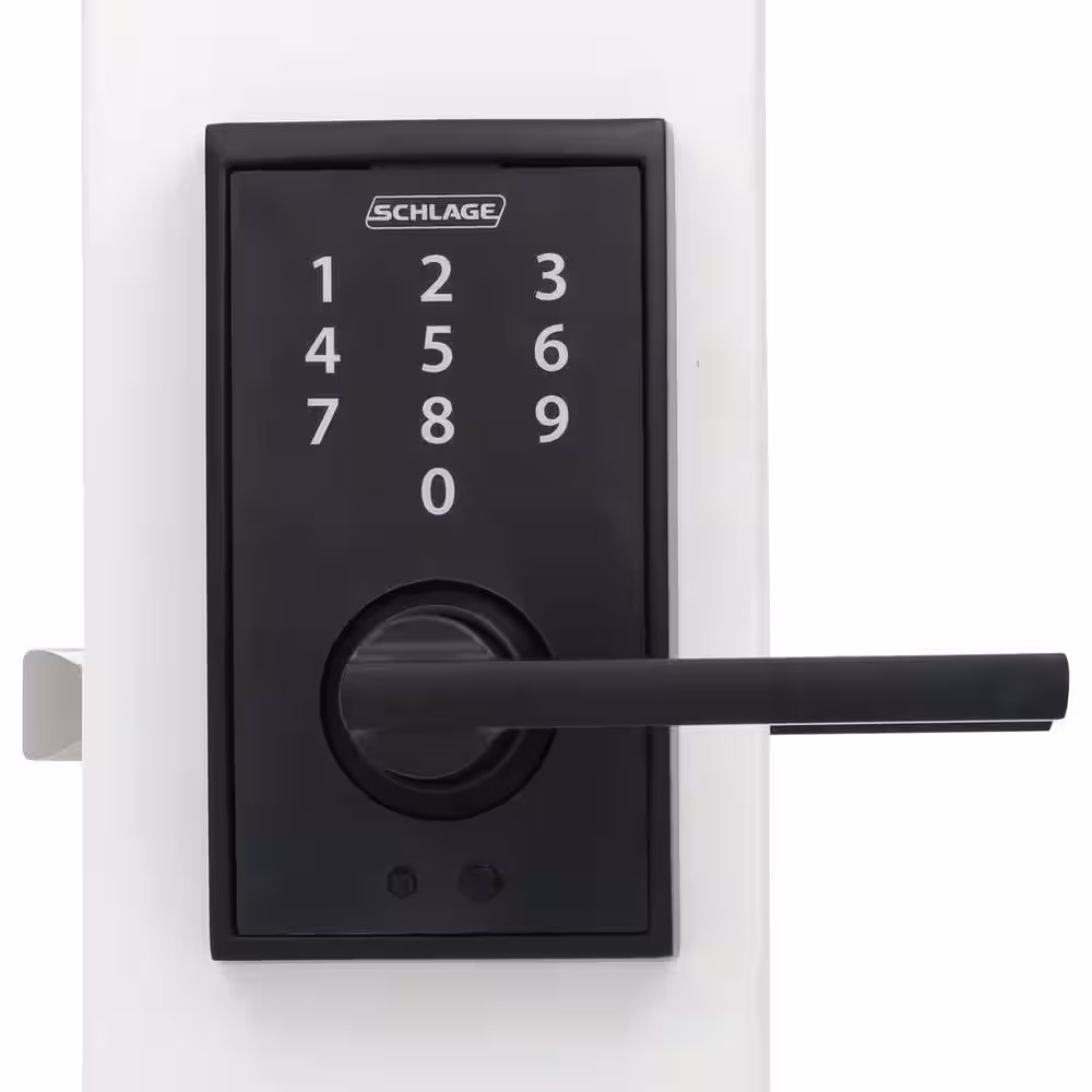 Schlage Century Matte Black Touch Keyless Touchscreen Door Lock with Latitude Handle