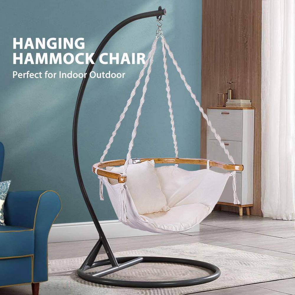 VIVOHOME 3.4 ft. Hanging Hammock Chair with Armrest and Cushion in White