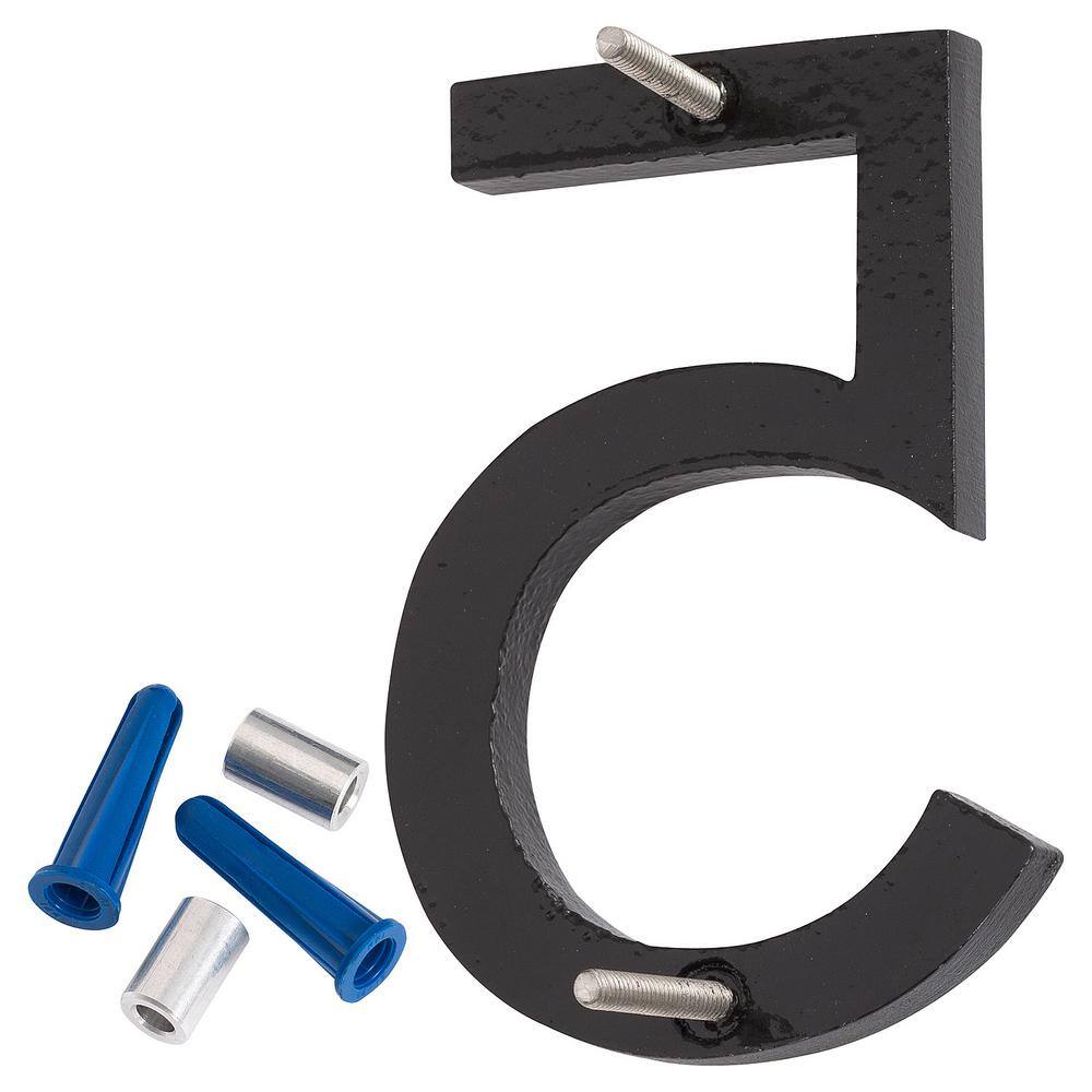 Montague Metal Products 8 in. Black Aluminum Floating or Flat Modern House Number 5