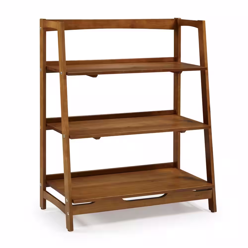 Camaflexi 43.5 in Mid Century Modern 36 in Wide Castanho Solid Wood 3 Shelf Open Bookcase