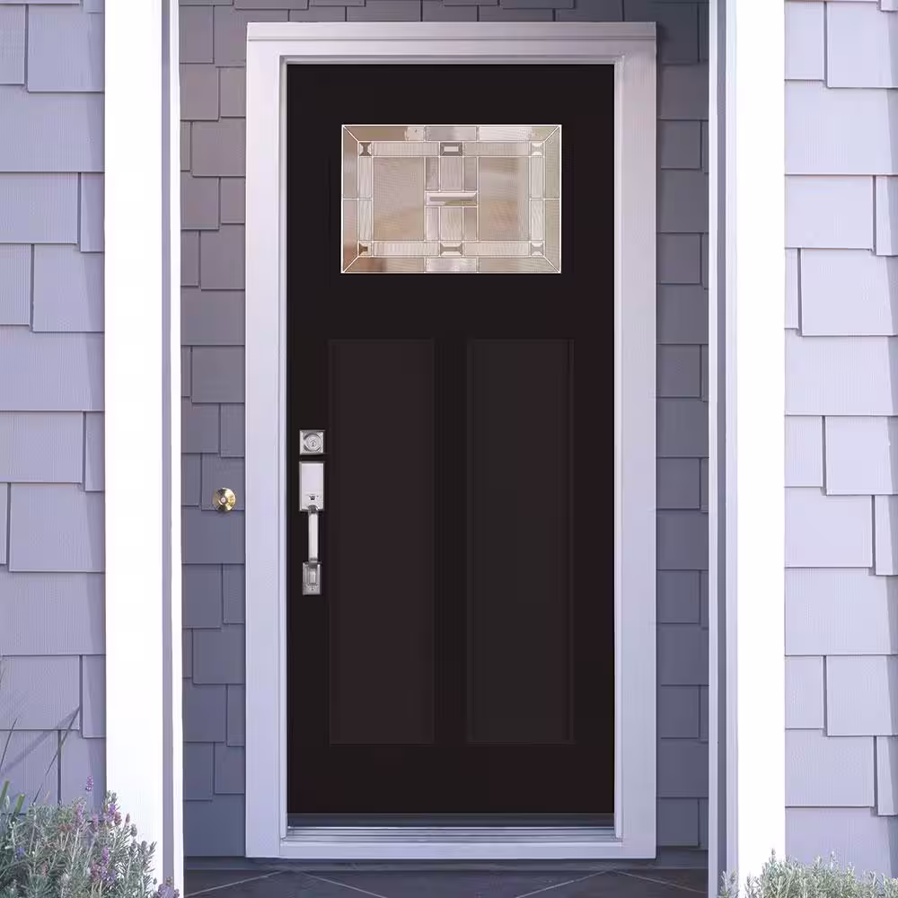 Feather River Doors 36 in. x 80 in. Right-Hand/Inswing Zinc 1/4 Lite Decorative Glass Painted Timeless Black Fiberglass Prehung Front Door