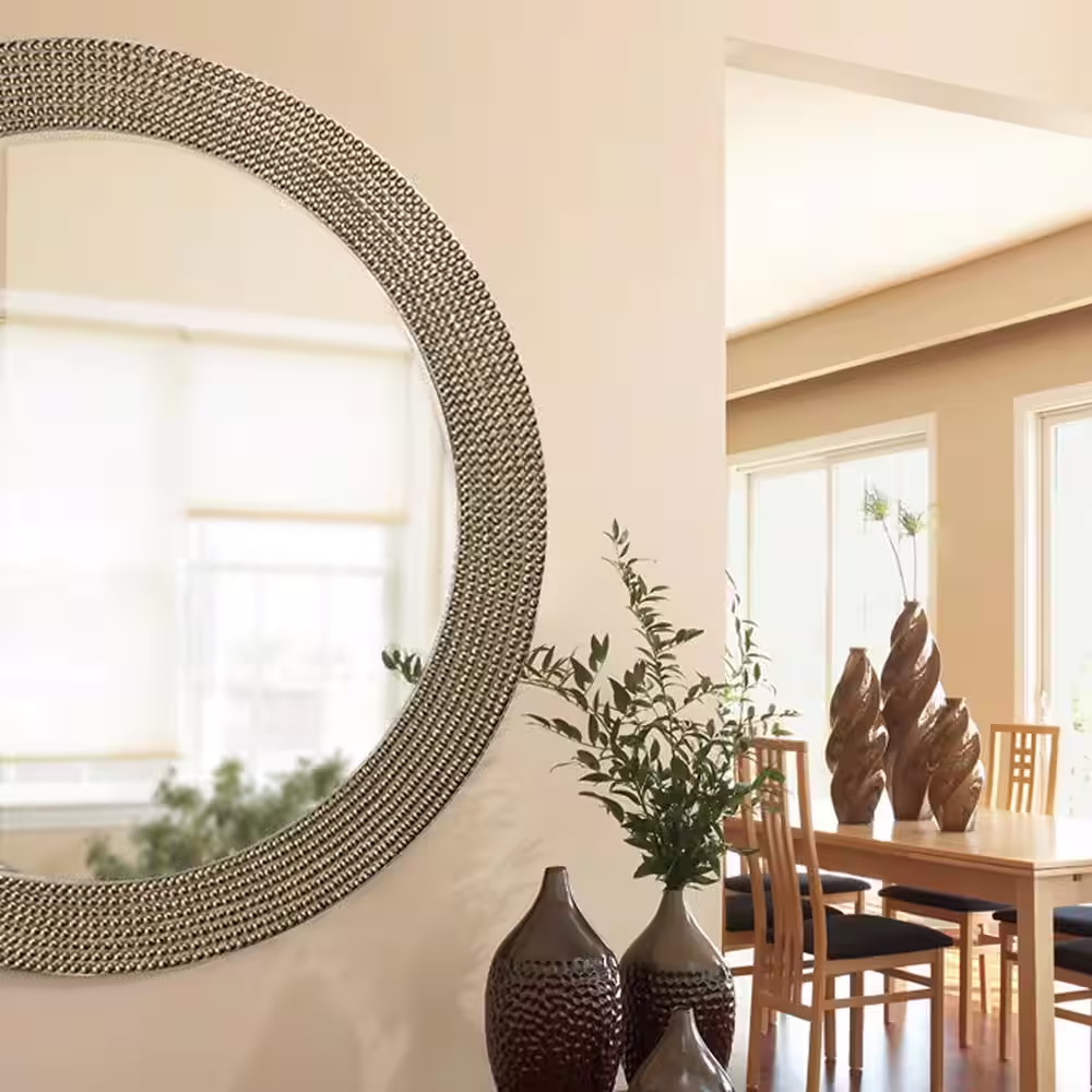 Marley Forrest Large Round Champagne Silver Leaf Beveled Glass Art Deco Mirror (42 in. H x 42 in. W)