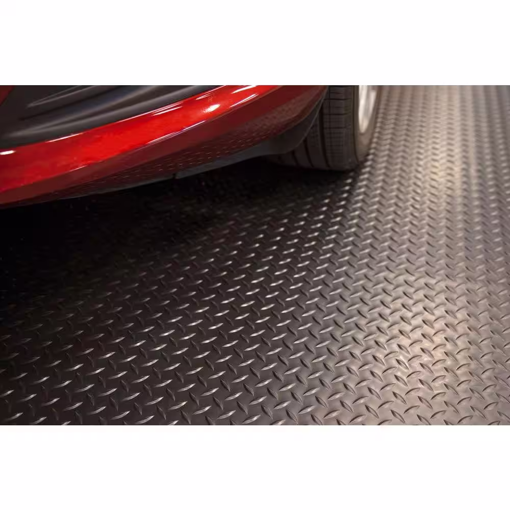 TrafficMaster 7.5 ft. W x 14 ft. L Midnight Black Diamond Plate Commercial Vinyl PVC Garage Flooring