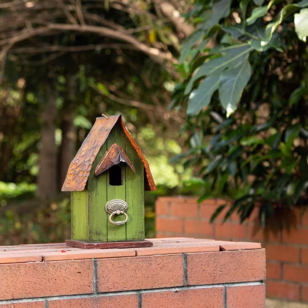 Glitzhome 10 in. H Rustic Garden Distressed Solid Wood Decorative Bird House