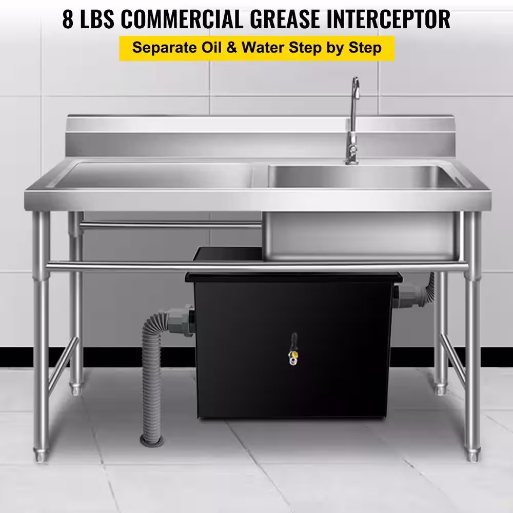 VEVOR Commercial Grease Interceptor 8 lbs. Carbon Steel Grease Trap 4 GPM Grease Interceptor Trap Under Sink Grease Trap