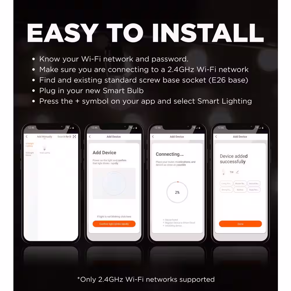Viribright 60-Watt Equivalent A19 White Ambiance 2700K Dimmable Wi-Fi Smart Connected LED Light Bulb