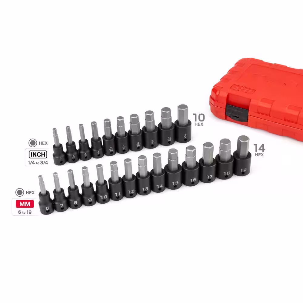 TEKTON 1/2 in. Drive Hex Bit Impact Socket Set, 24-Piece (1/4-3/4 in., 6-19 mm)