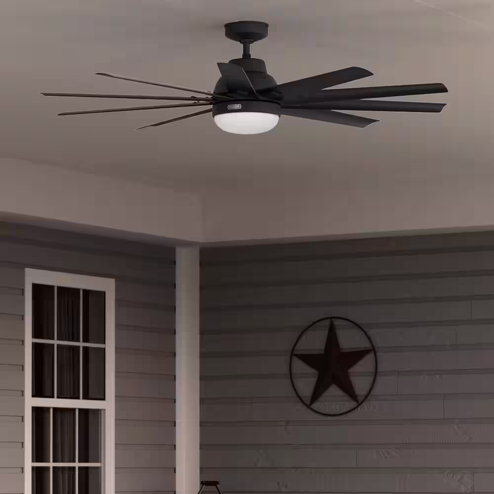 Hunter Overton 60 in. Indoor/Outdoor Matte Black Ceiling Fan with Light Kit and Wall Control Included