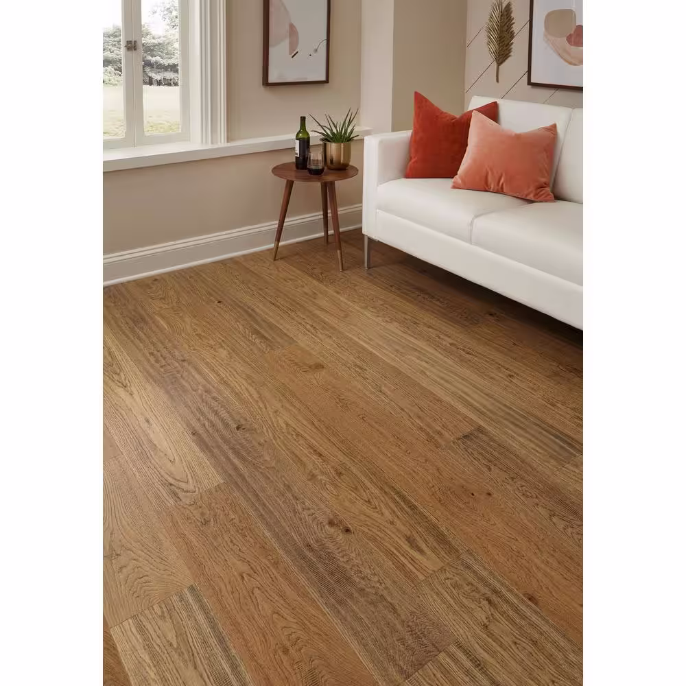 OptiWood Weathered Oak Oak 1/3 in. T x 7.5 in. W Waterproof Wire Brushed Engineered Hardwood Flooring (17.5 sqft/case)