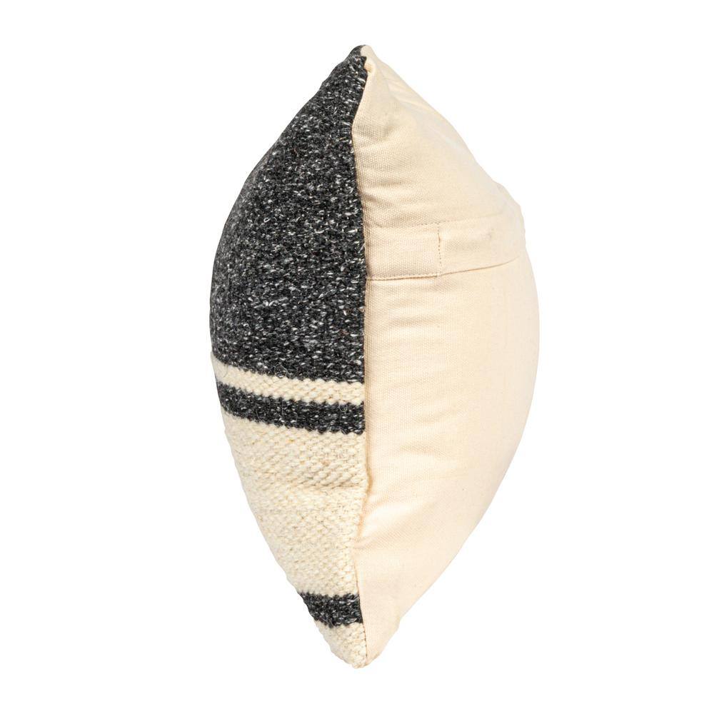Storied Home Charcoal Color and Natural Striped Polyester 24 in. x 12 in. Throw Pillow
