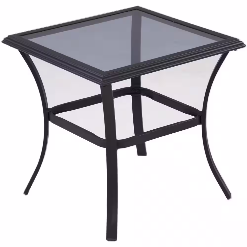 None Grand Patio Black 3-Piece Metal Outdoor Bistro Sets with Gray Cushions and Glass Coffee Table