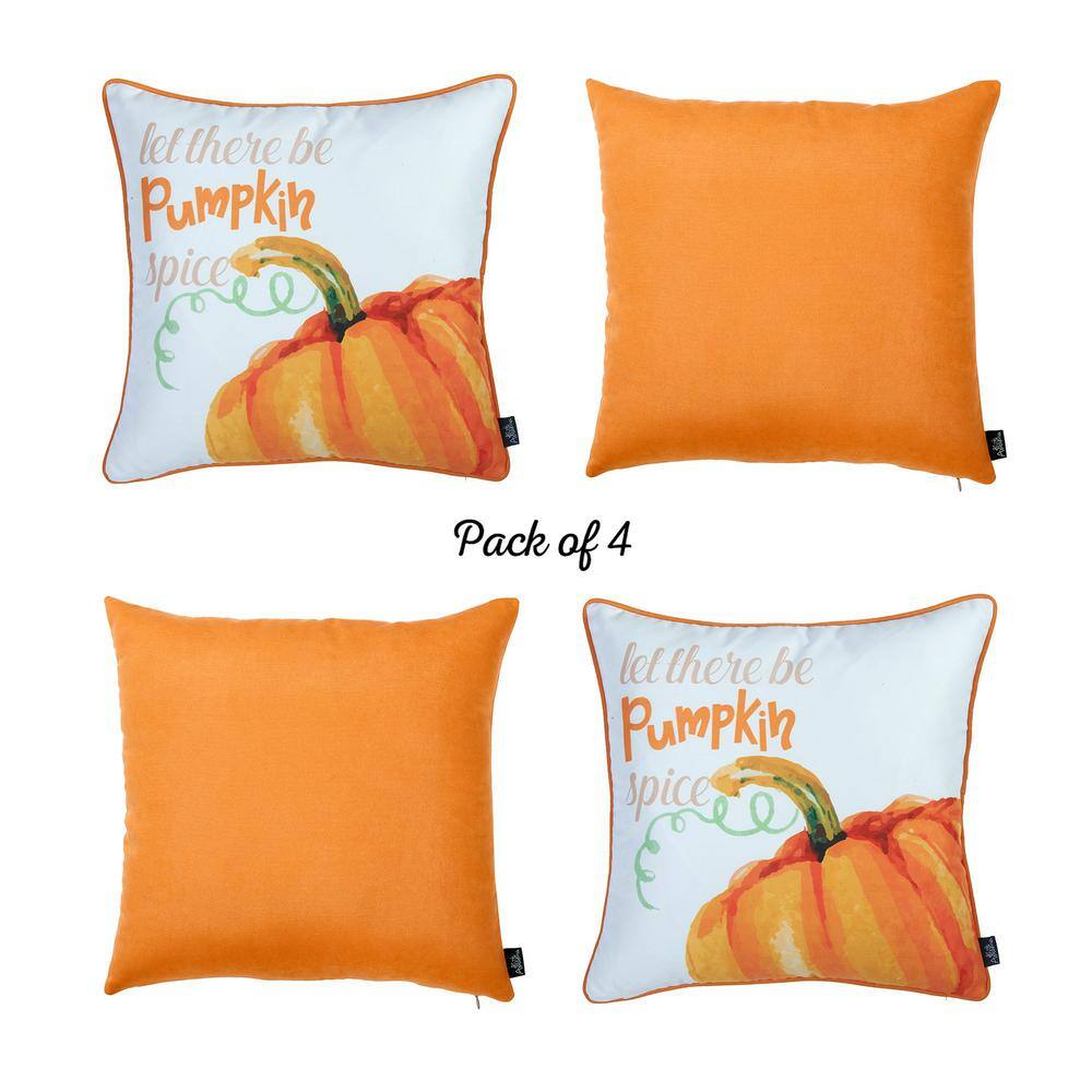 None Pumpkin and Solid Orange Decorative Fall Thanksgiving  18 in. x 18 in. Square Throw Pillow Cover (Set of 4)