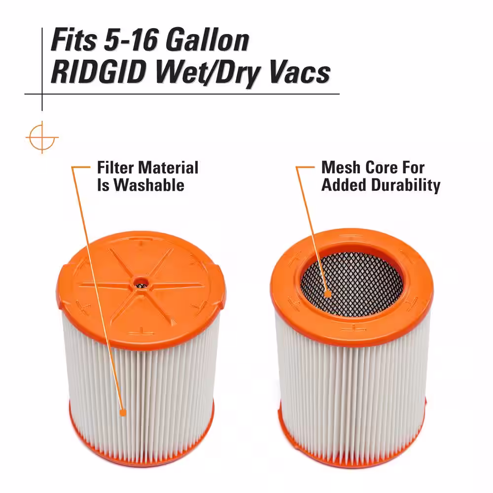 RIDGID HEPA Wet/Dry Vac Replacement Cartridge Filter for Most 5 Gallon and Larger RIDGID Shop Vacuums (1-Pack)