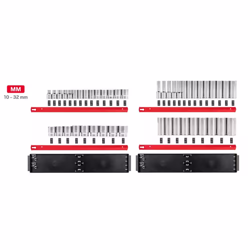 TEKTON 1/2 in. Drive 6-Point Socket Set with Rails (10 mm-32 mm) (46-Piece)