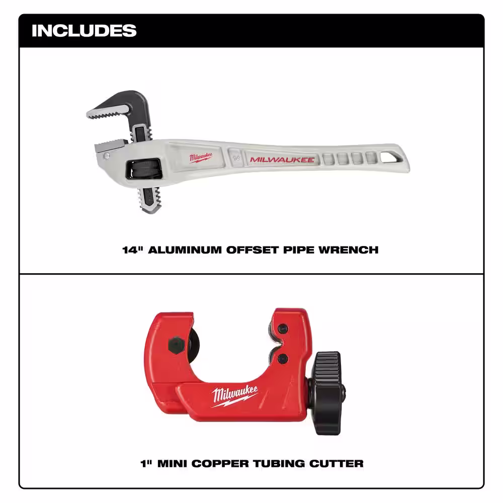 Milwaukee 14 in. Aluminum Offset Pipe Wrench with 1 in. Mini Copper Tubing Cutter (2-PC)