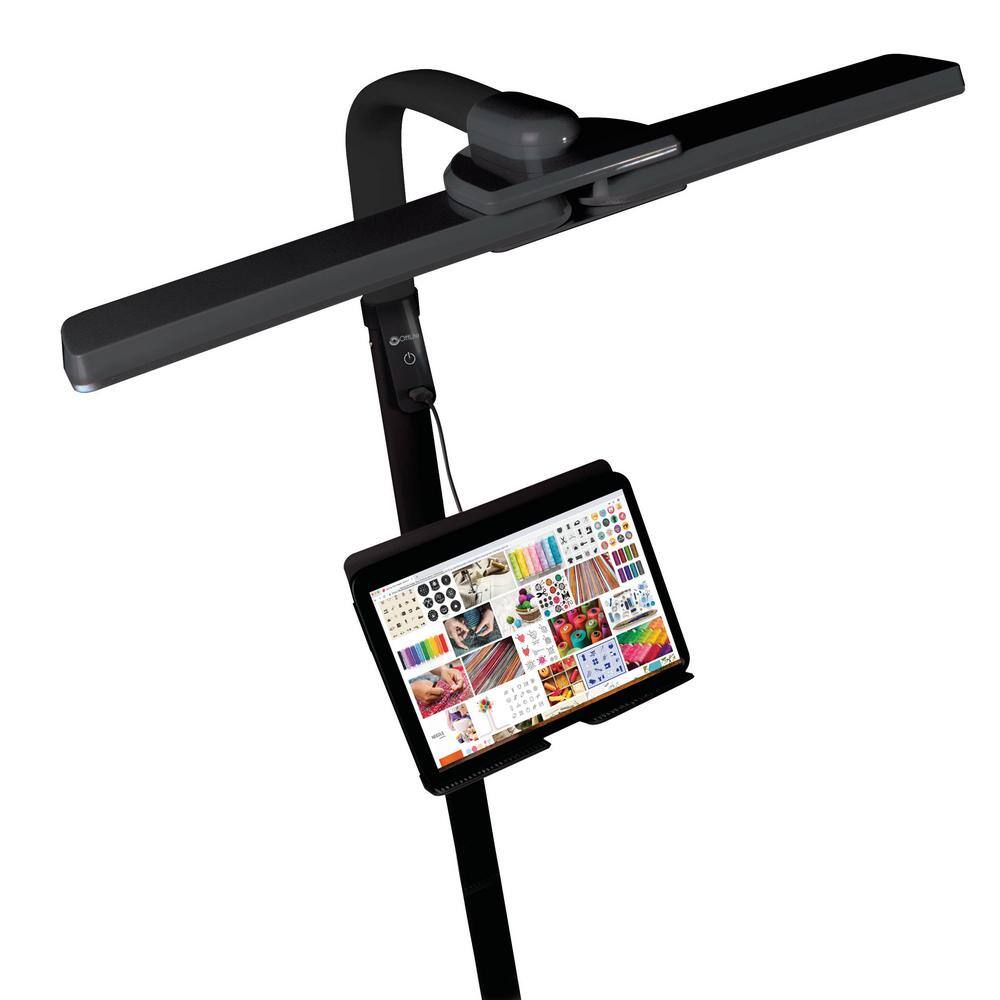 None 52 in. to 62 in. Black Dual Shade LED Floor Lamp with USB Charging Station