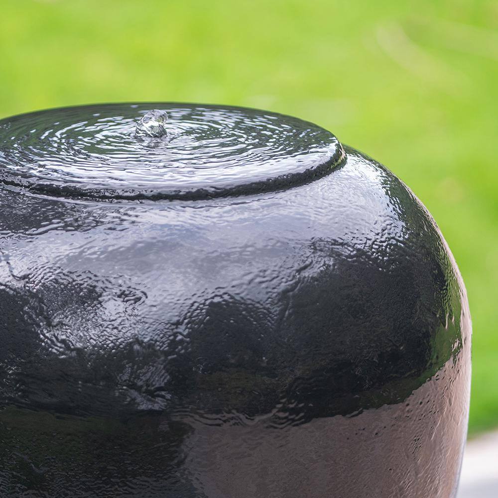 None 32 in. Cement Urn Fountain Tranquility Lawn Water Feature for Backyard and Garden Black