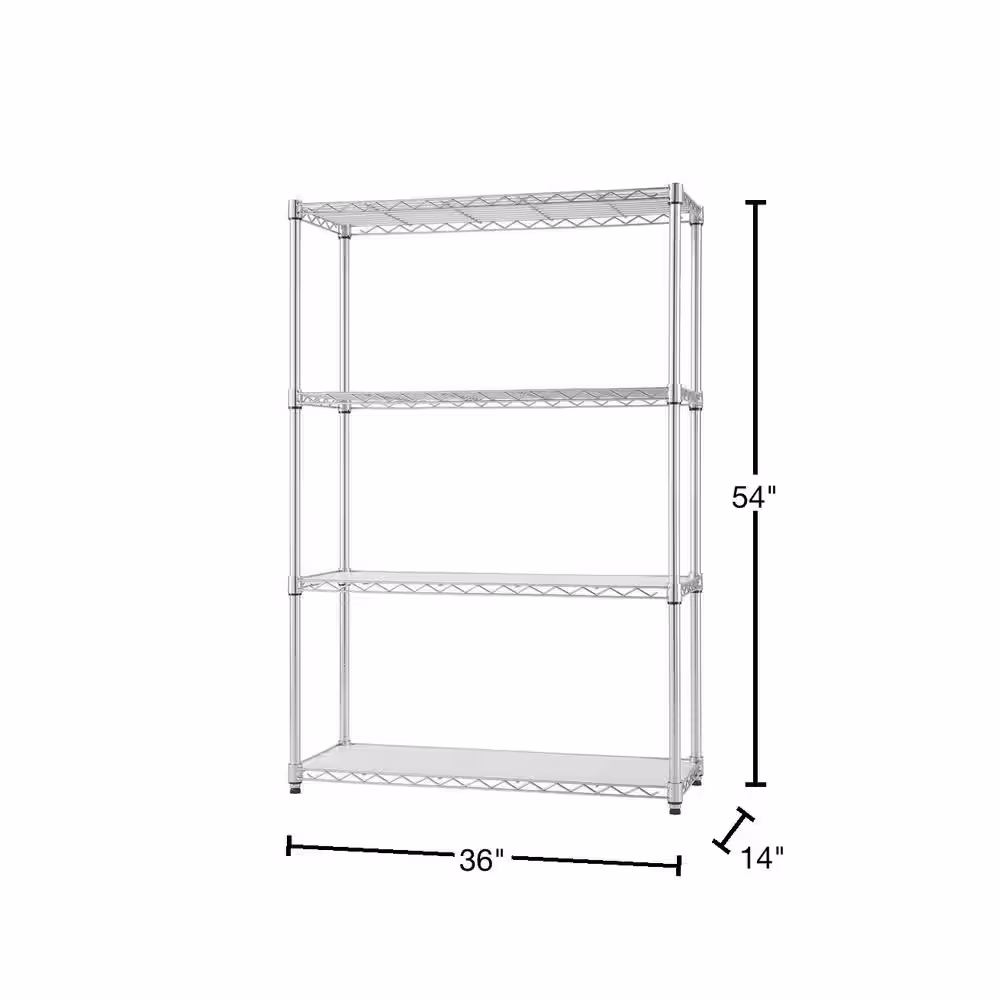TRINITY Chrome Color 4-Tier Steel Wire Shelving Unit with Liners (36 in. W x 54 in. H x 14 in. D)