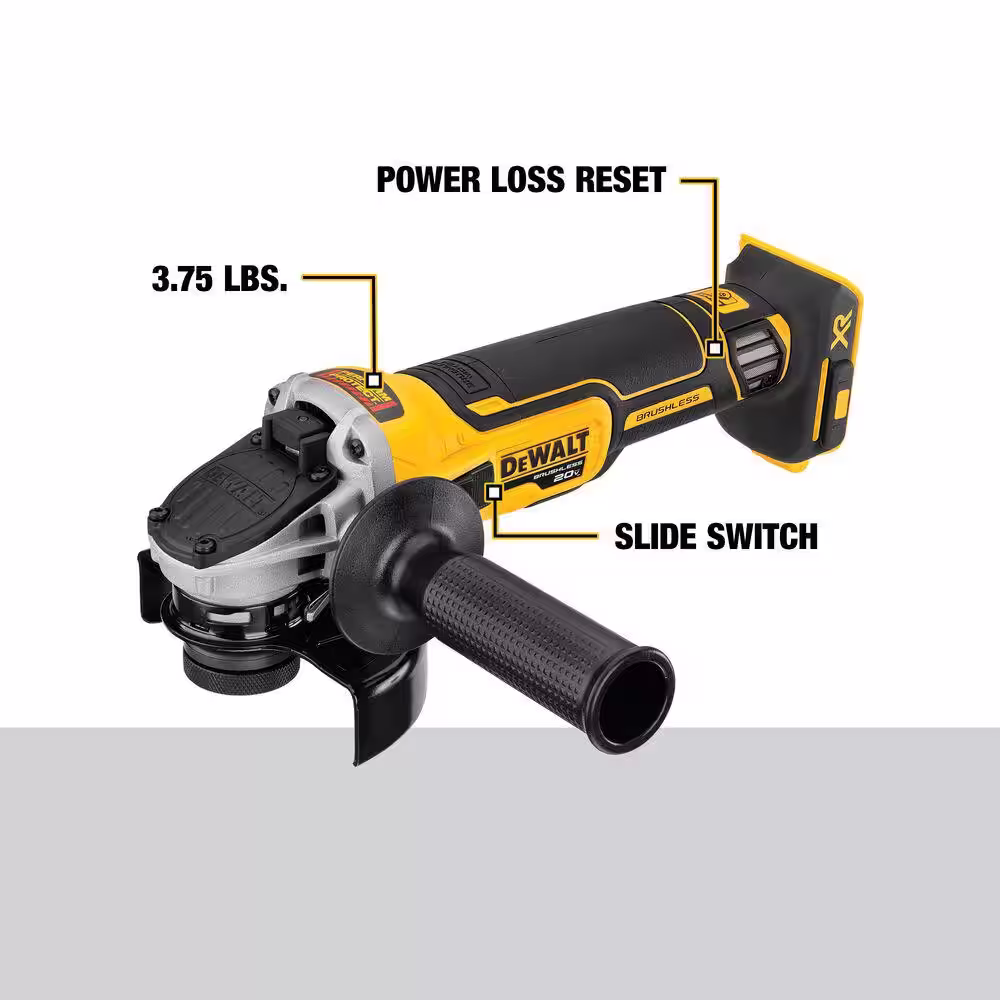 DEWALT 20V MAX XR Cordless Brushless 4.5 in. Slide Switch Small Angle Grinder with Kickback Brake (Tool Only)
