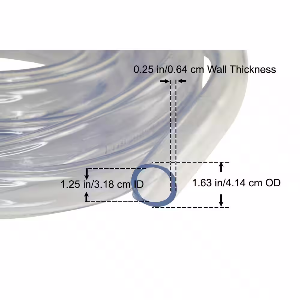 Everbilt 1-5/8 in. O.D. x 1-1/4 in. I.D. x 25 ft. PVC Clear Vinyl Tube
