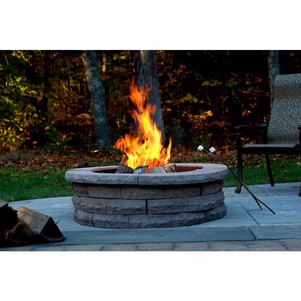 Nantucket Pavers Ledgestone 47 in. x 14 in. Round Concrete Wood Fuel Fire Pit Ring Kit Gray