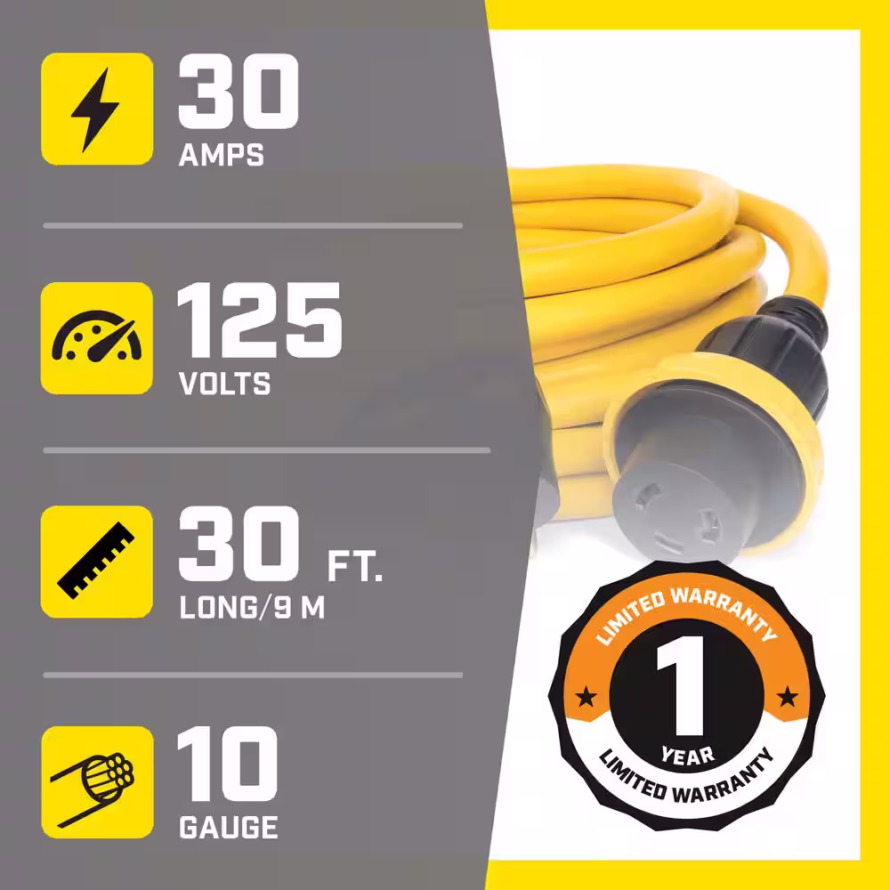 Champion Power Equipment 30-Ft. 30-Amp 125-Volt RV Generator Power Cord