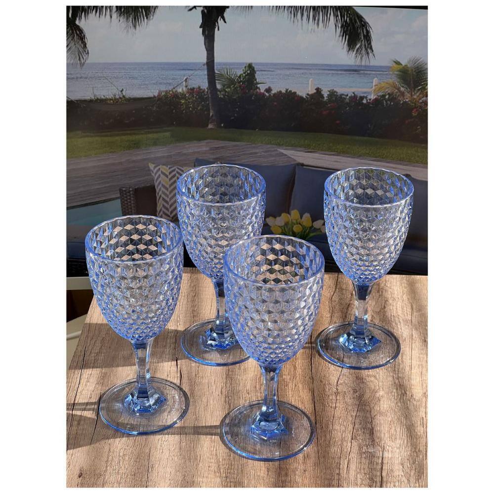 Aoibox (Set of 4) 12 oz. Diamond Cut Blue Premium Quality Unbreakable Stemmed Acrylic Glasses
