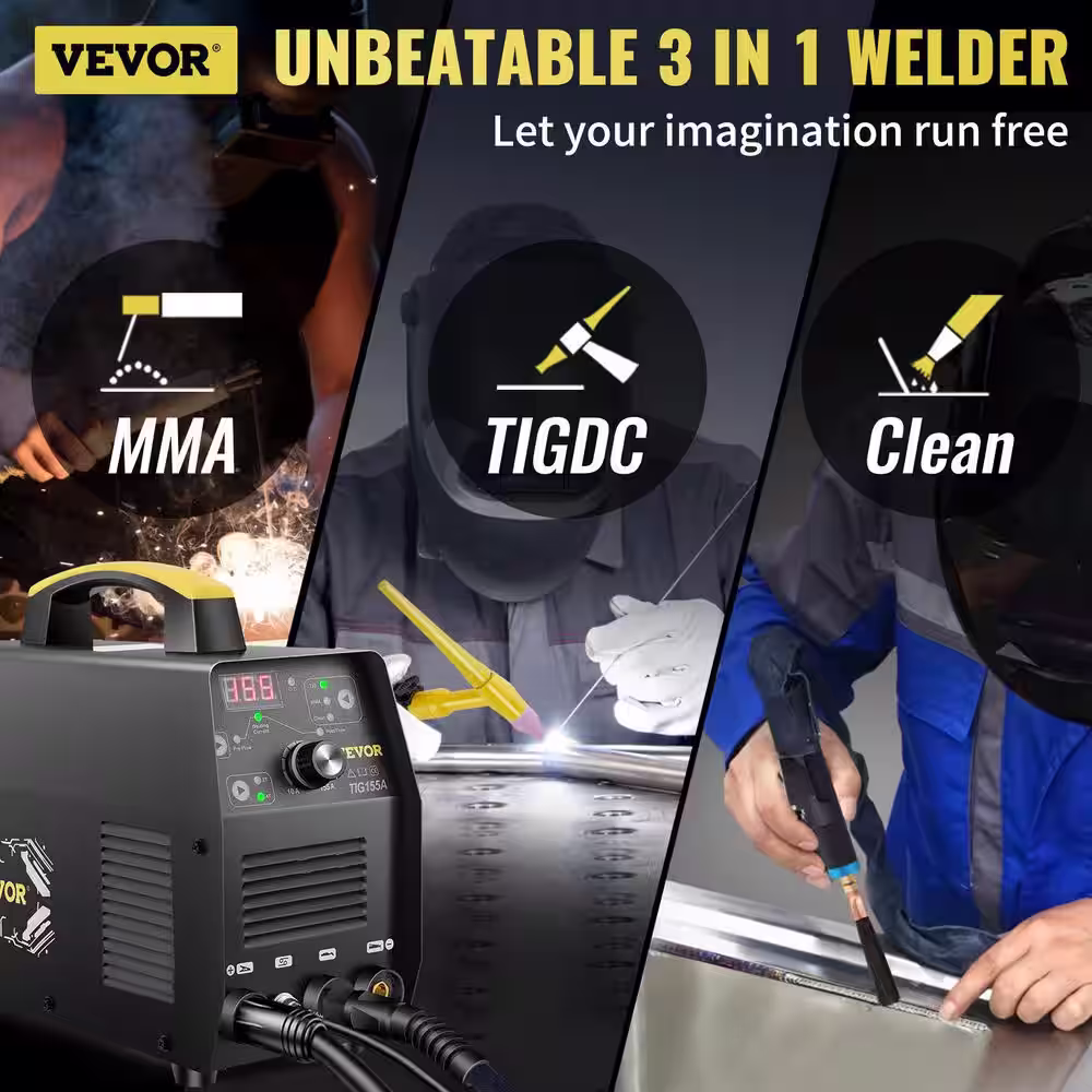 VEVOR 3 in 1 TIG/Stick/Clean Welder 110-Volt Digital Arc Welding Machine High Frequency with IGBT Inverter