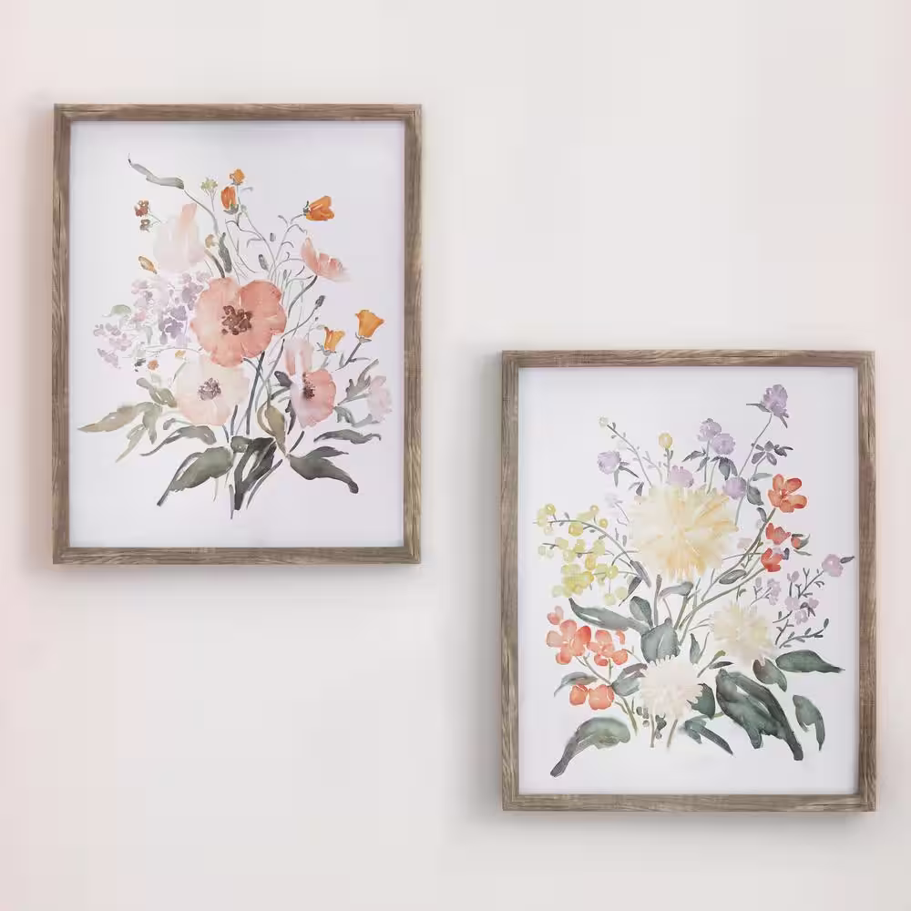 STYLEWELL KIDS Watercolor Floral Framed Wall Art (Set of 2) (17 in. W x 21 in. H)