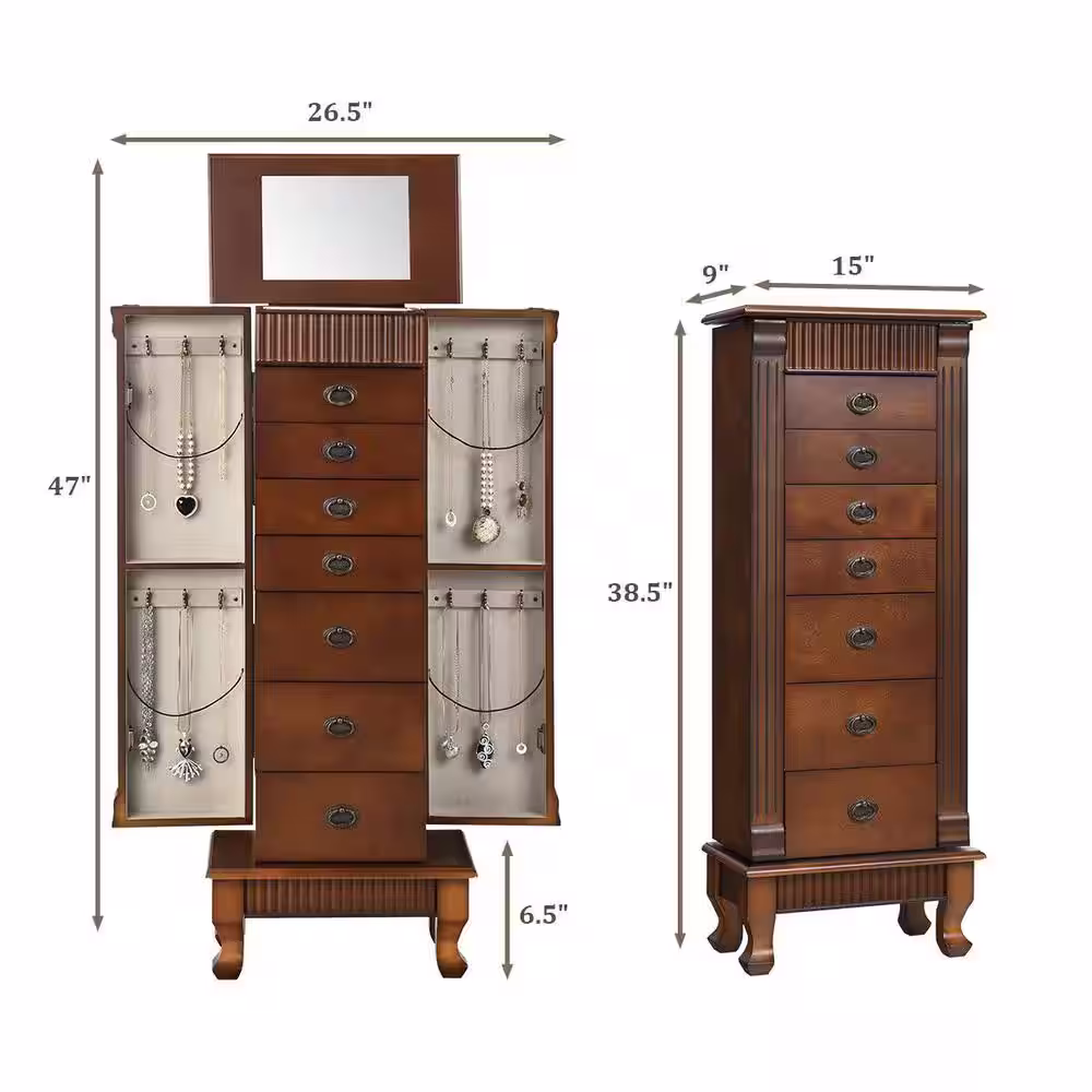 Costway Jewelry Cabinet Armoire Jewelry Box Storage Chest Stand Organizer Wood Christmas Gift