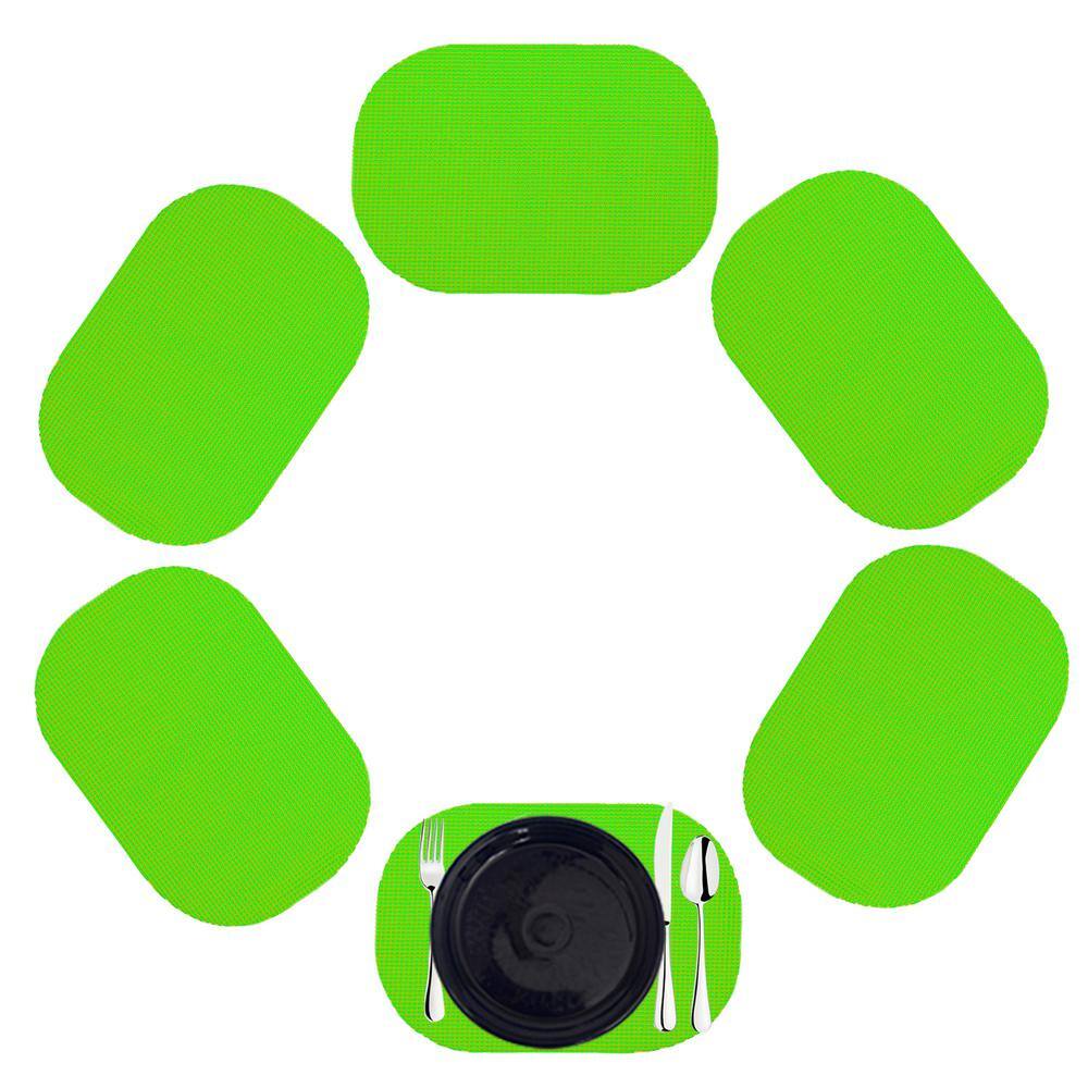 Kraftware Fishnet 17 in. x 12 in. Lime Green PVC Covered Jute Oval Placemat (Set of 6)