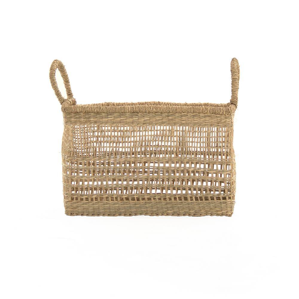 Zentique Rectangular Handmade Wicker Seagrass Woven Over Metal Small Baskets with Handles